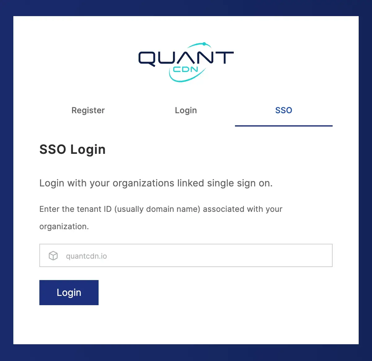 Screenshot of Quant's Single Sign-On (SSO) login form
