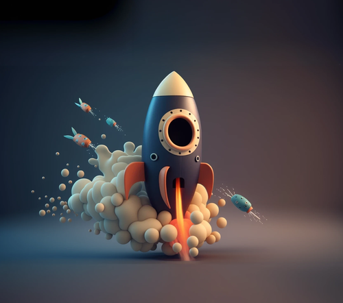 Rocketship blasting off in cartoon claymation style