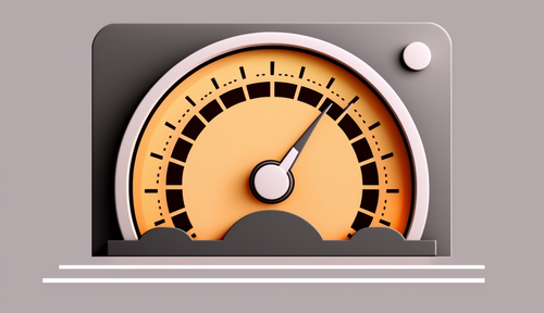 Web browser with speedometer in grey, orange and white