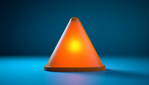 3d orange glowing cone with blue background