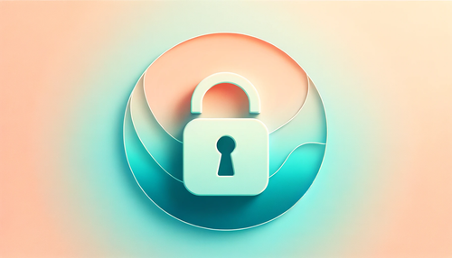 Graphic design of lock in peach and teal