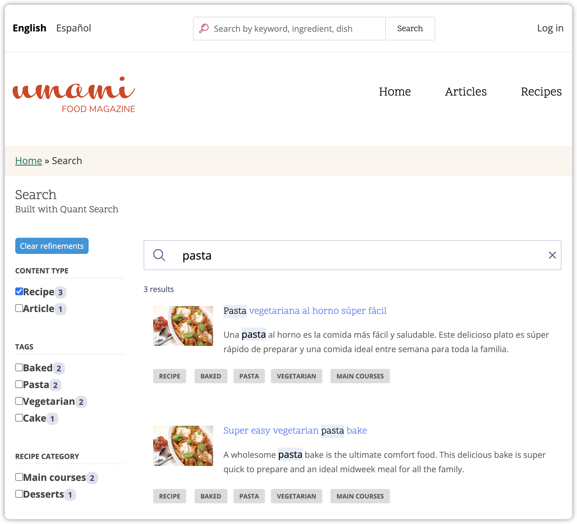 Drupal 9 Quant Search Page Umami Demo