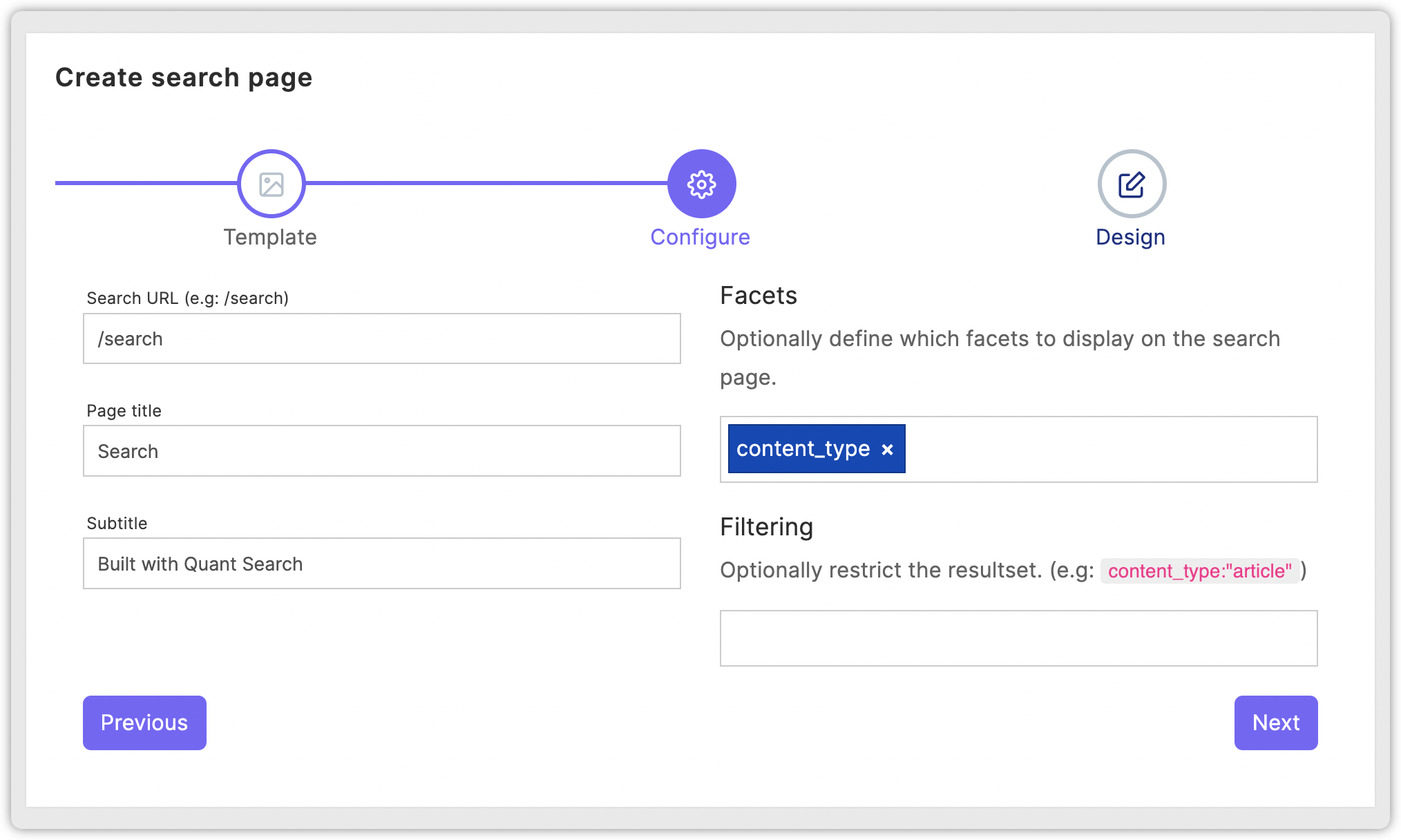 Quant Search Page Configure